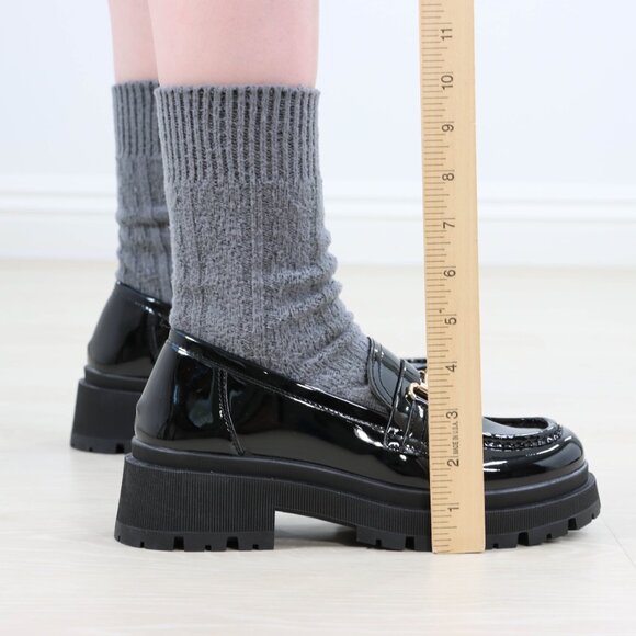 Black Patent Horsebit Loafers Chunky Platform Lug Sole Slip-Ons Modern Academia - Picture 7 of 16